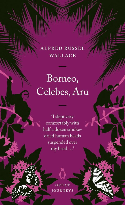 Front Cover of Borneo, Celebes, Aru (Penguin Great Journeys) by Alfred Russel Wallace.  Racked with fever, virtually broke and earning a precarious living through sending back to London the plumes of beautiful birds, Wallace (1823-1913) ultimately became one of the most heroic and admirable of all scientist-explorers. Whether living with Hill Dyaks or hunting Orang-Utans or sailing on a junk to the unbelievably remote Aru islands, Wallace opens our eyes to a now long vanished world.